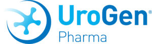 Blue text reading "UroGen Pharma" and a blue circle to the left with a lighter blue star shape in the center